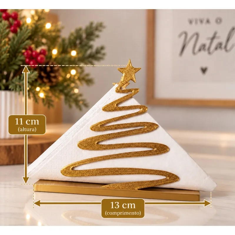 Medidas do porta-guardanapo Árvore de Natal: 11 cm de altura e 13 cm de comprimento